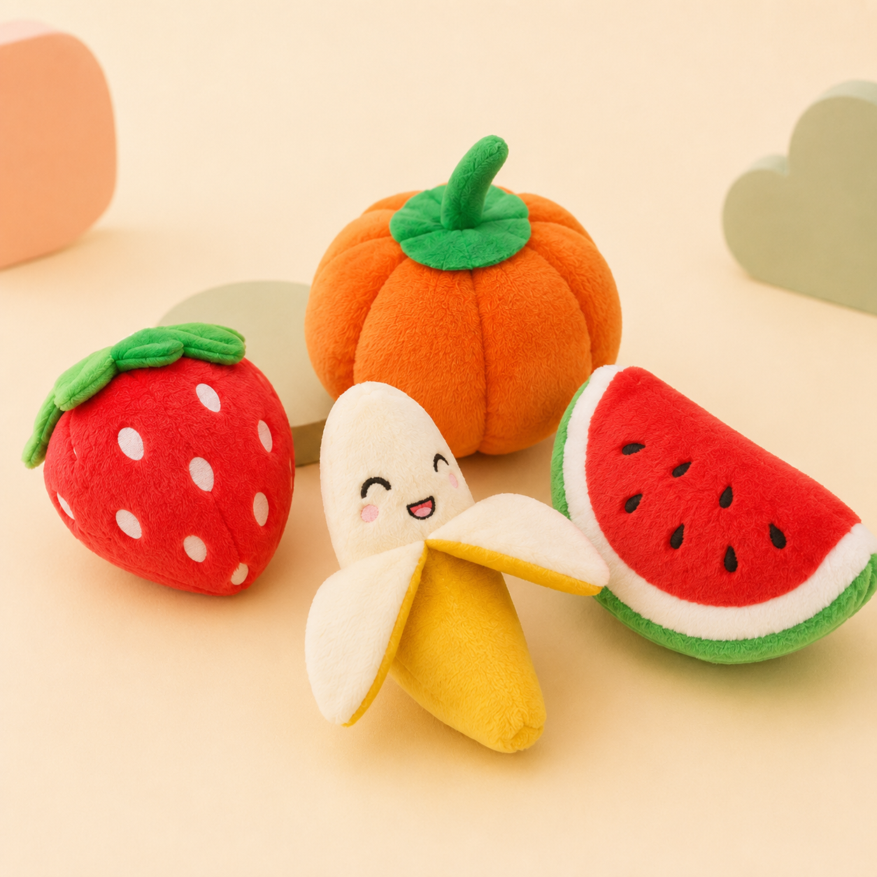 Multifruit Animal Squeaky Plush Dog Chew Toy