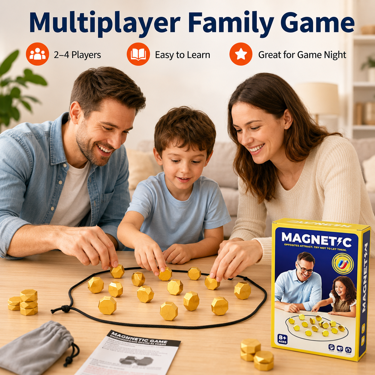 Magnetic Stones Collide Strategy Game, Family Tabletop Magnet Racing Board Game