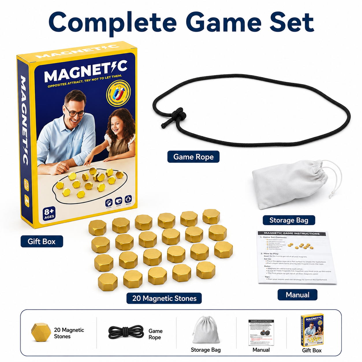 Magnetic Stones Collide Strategy Game, Family Tabletop Magnet Racing Board Game