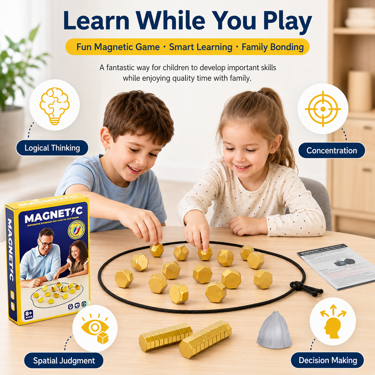 Magnetic Stones Collide Strategy Game, Family Tabletop Magnet Racing Board Game