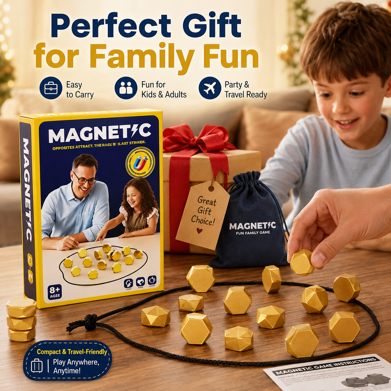 Magnetic Stones Collide Strategy Game, Family Tabletop Magnet Racing Board Game