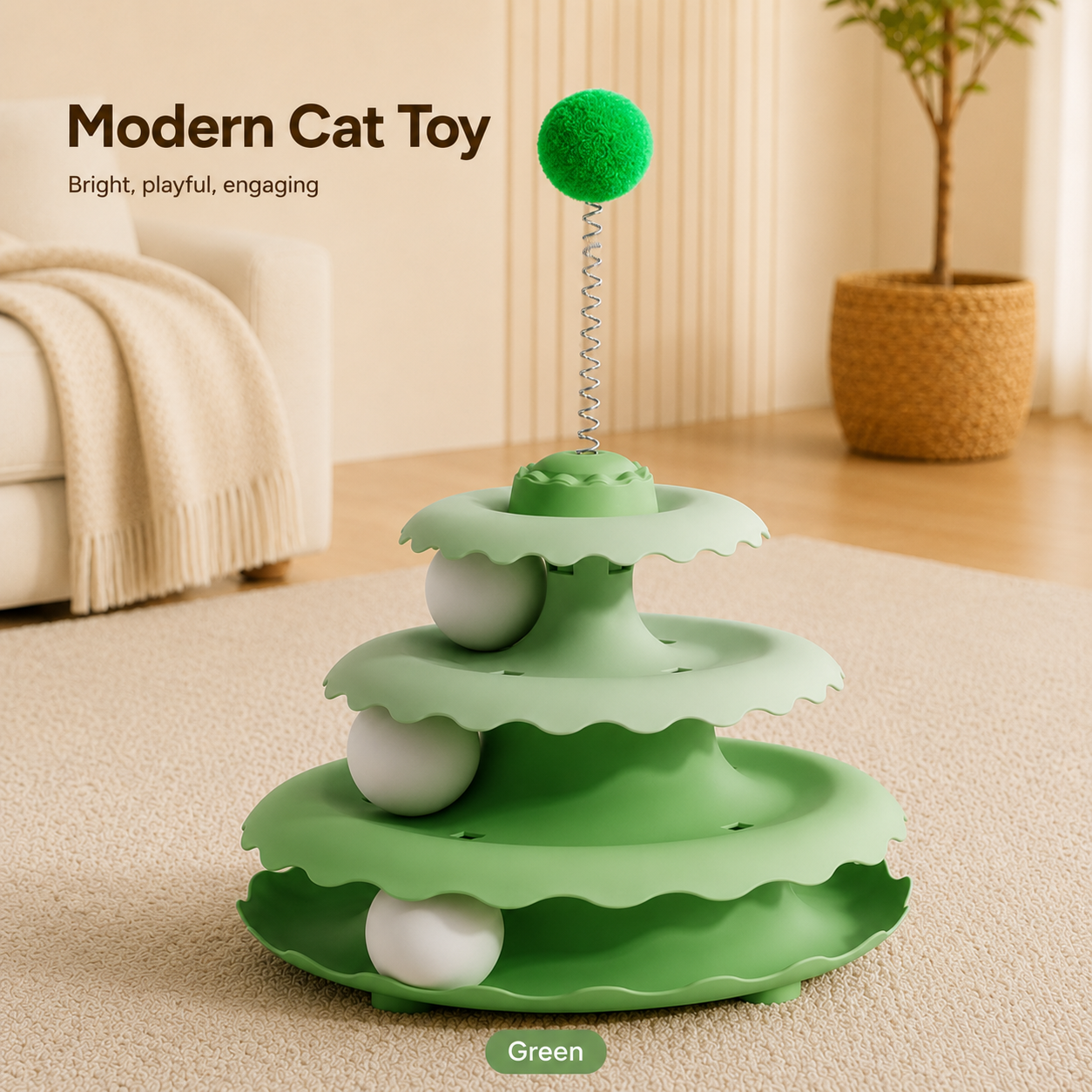 3-Tier Cat Track Toy With Spring Wand Ball