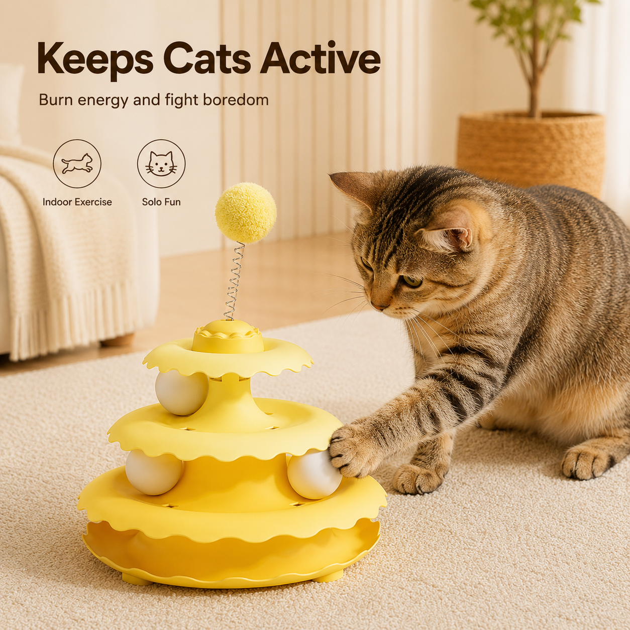 3-Tier Cat Track Toy With Spring Wand Ball