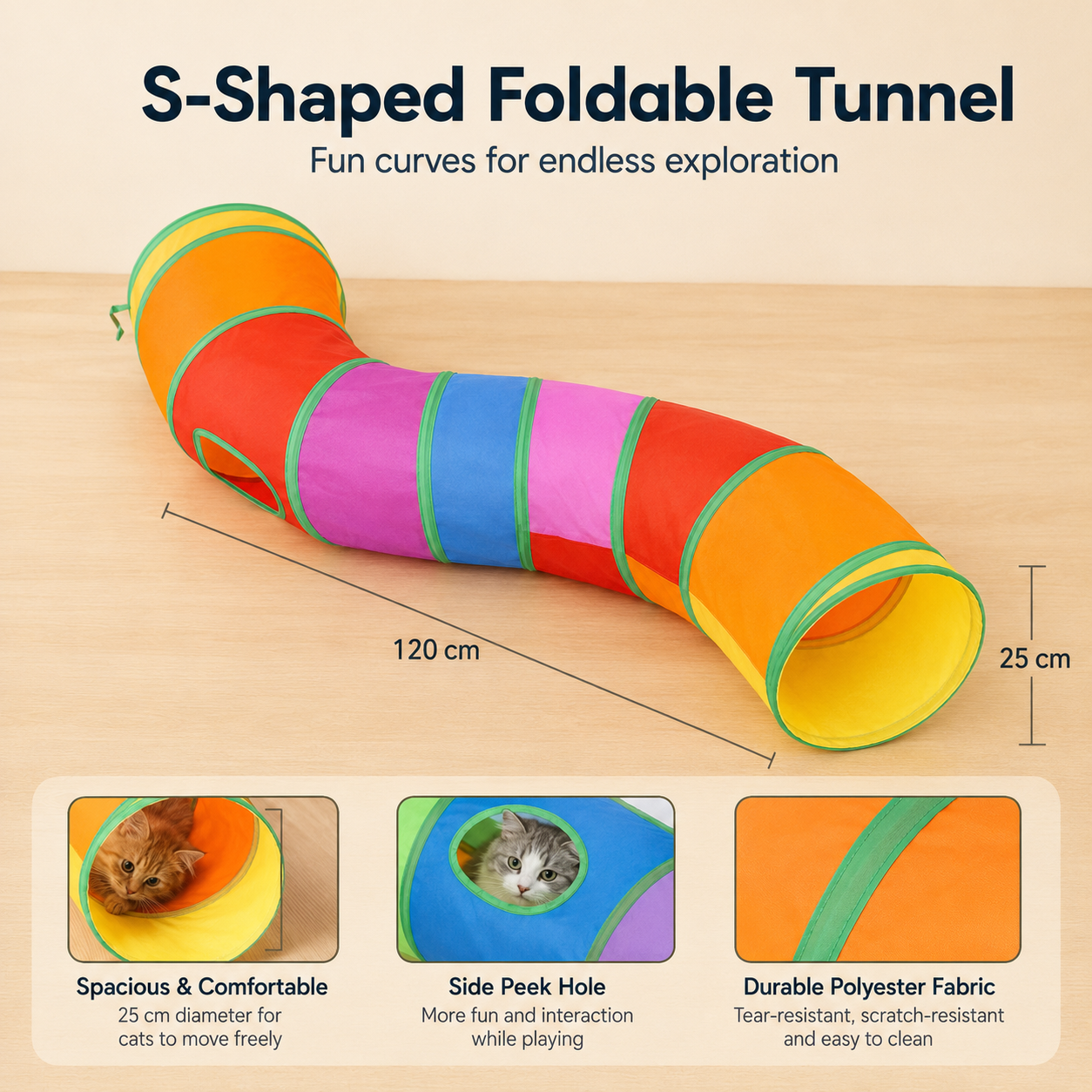Foldable Rainbow Cat Play Tunnel