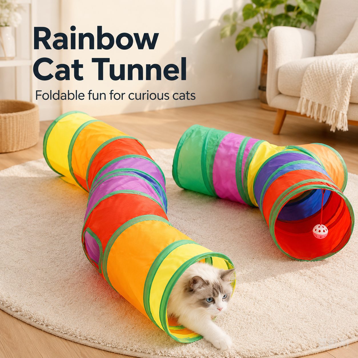 Foldable Rainbow Cat Play Tunnel