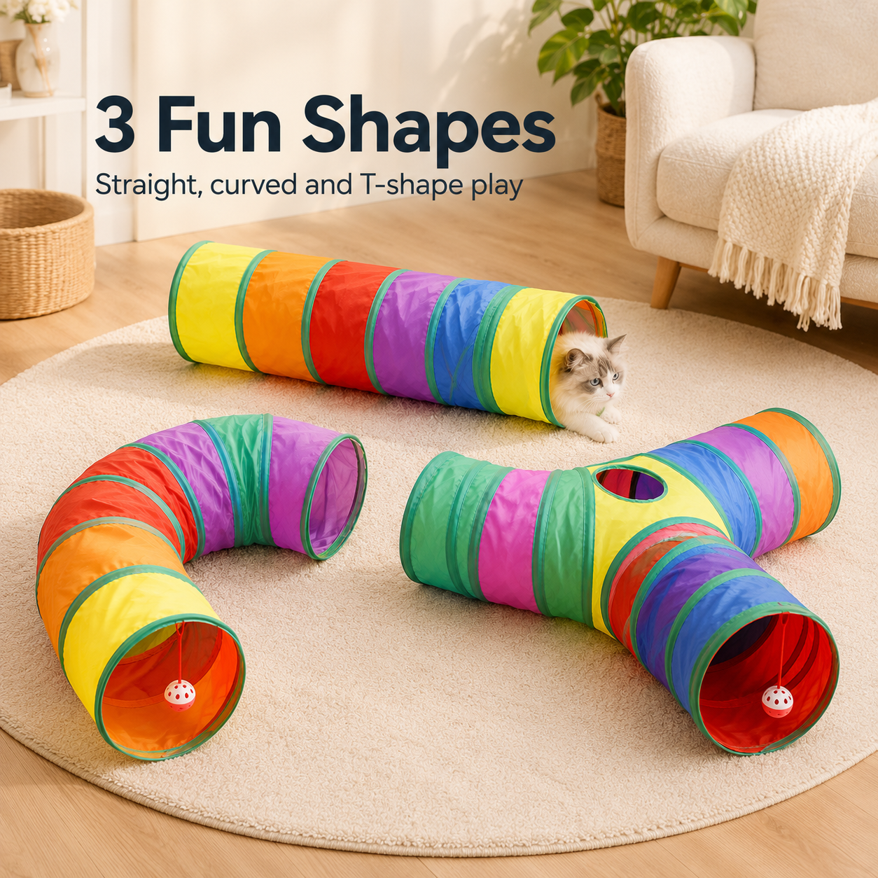 Foldable Rainbow Cat Play Tunnel