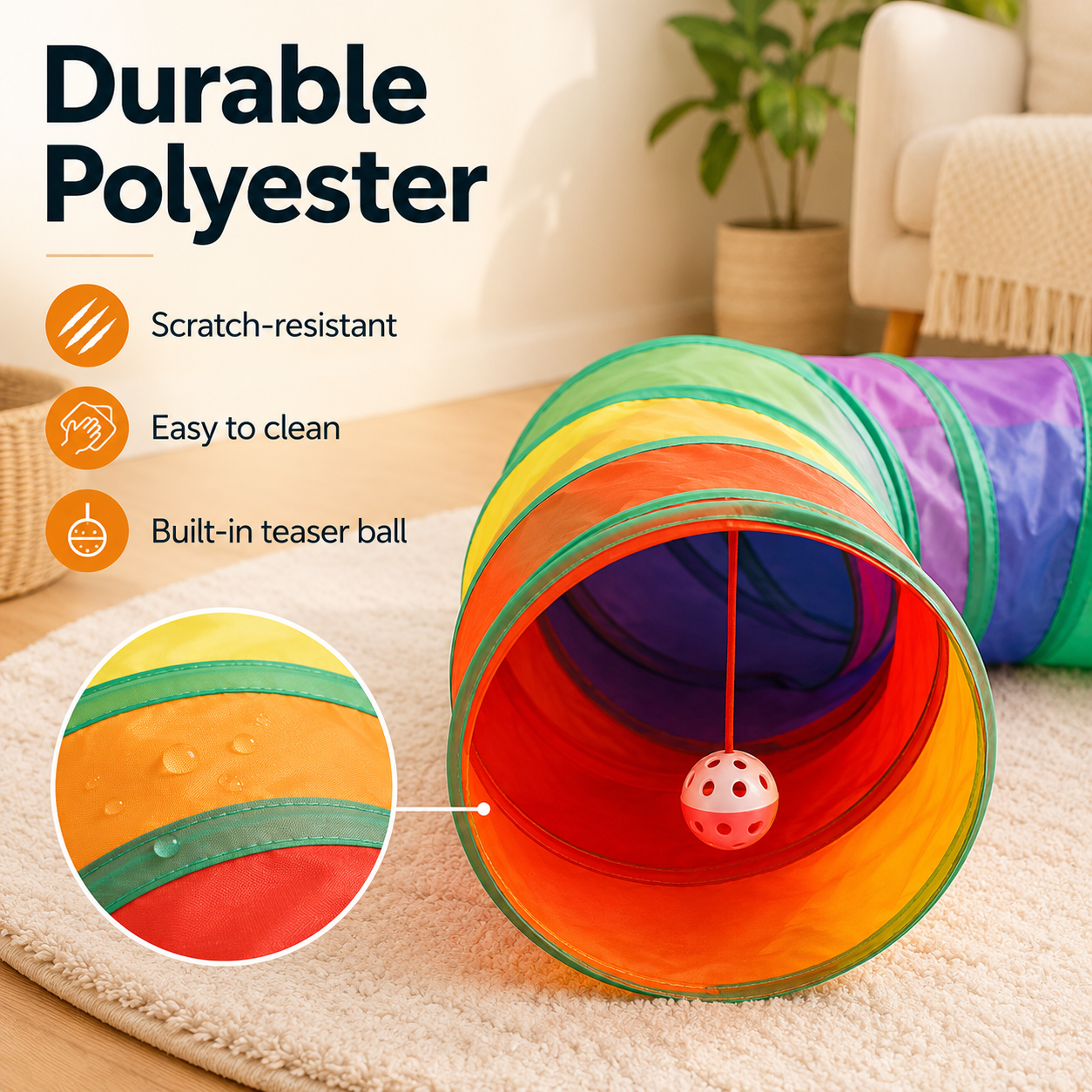 Foldable Rainbow Cat Play Tunnel