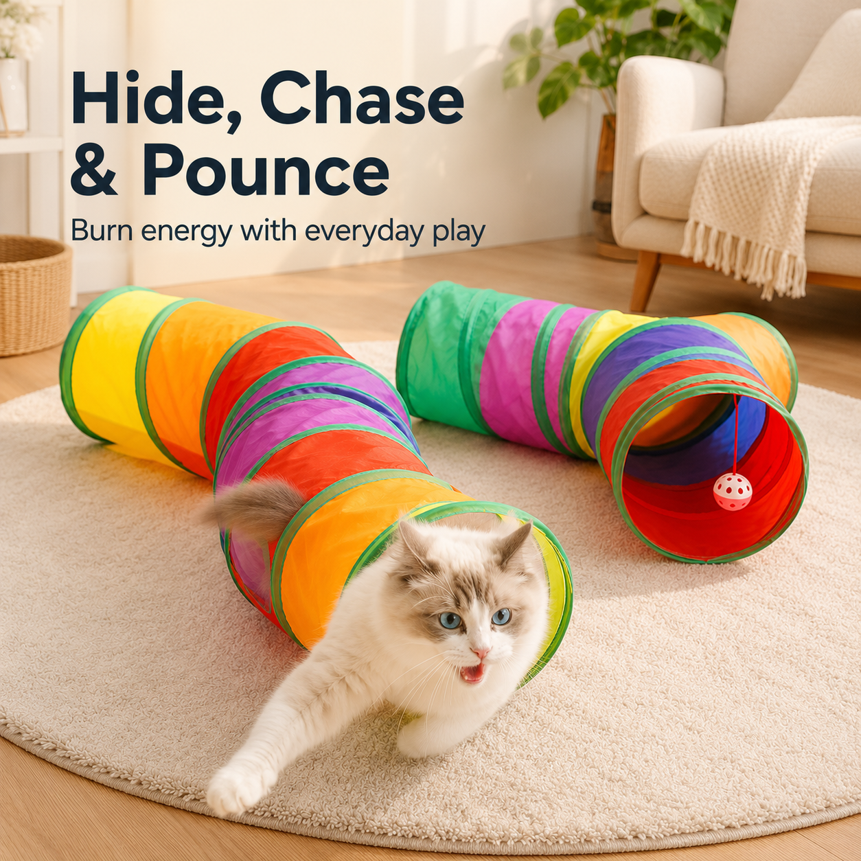 Foldable Rainbow Cat Play Tunnel