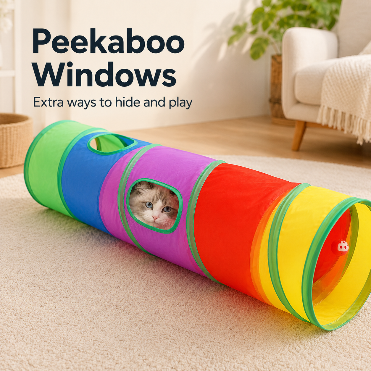 Foldable Rainbow Cat Play Tunnel