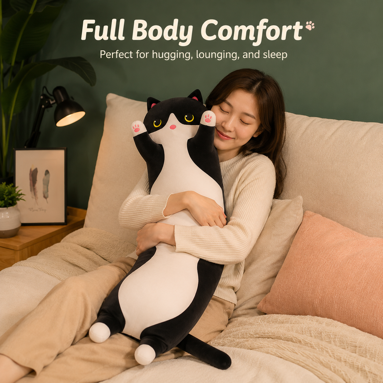 Long Strip Kawaii Cat Hugging Body Pillow Plush Toy