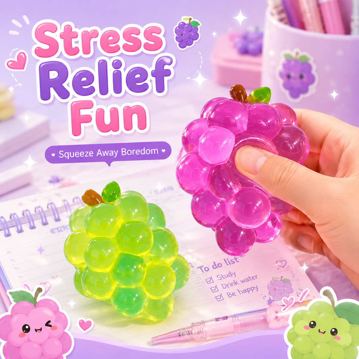 Transparent Jelly Grape Cluster Squishy Squeeze Toy