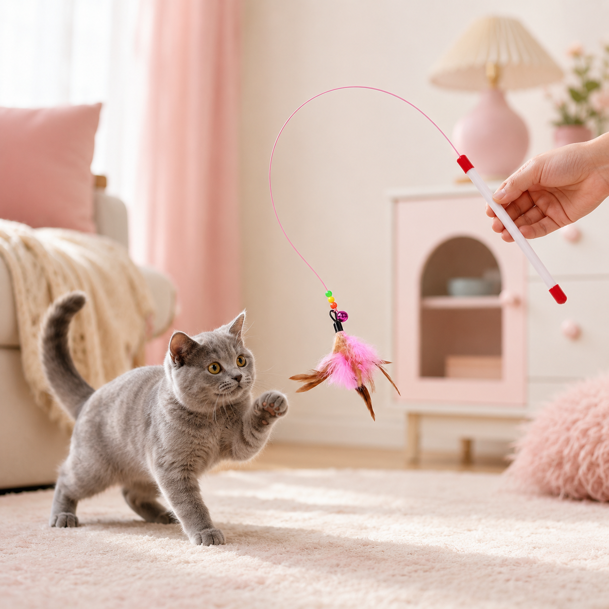 Flexible Steel Wire Bell Feather Cat Wand