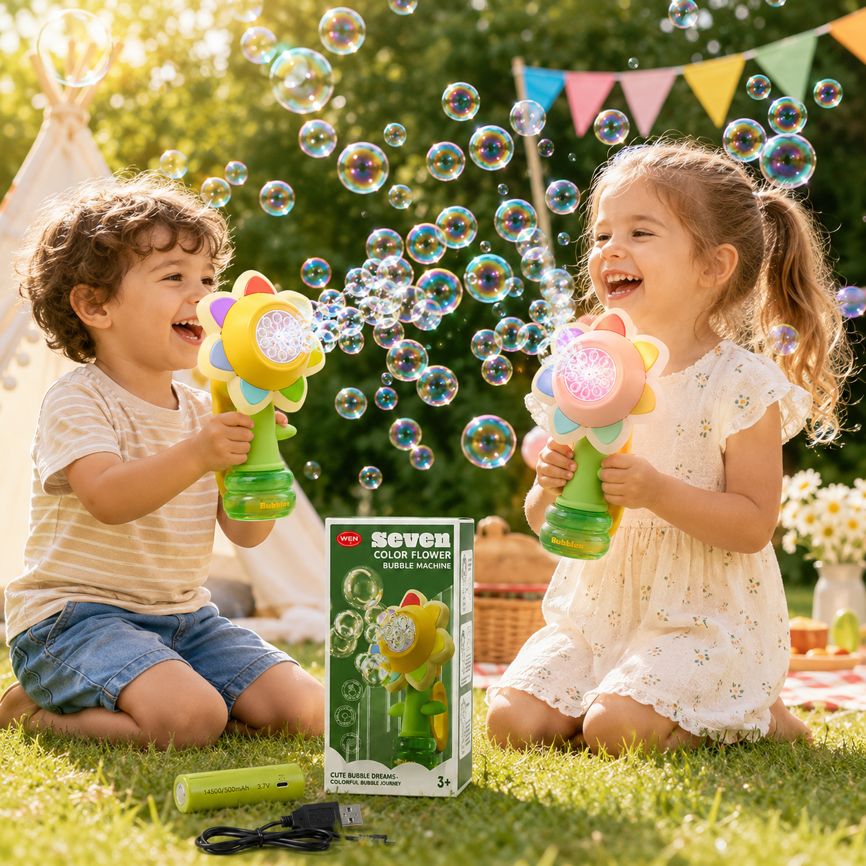 Sunflower Flower Handheld Electric Bubble Blower Toy
