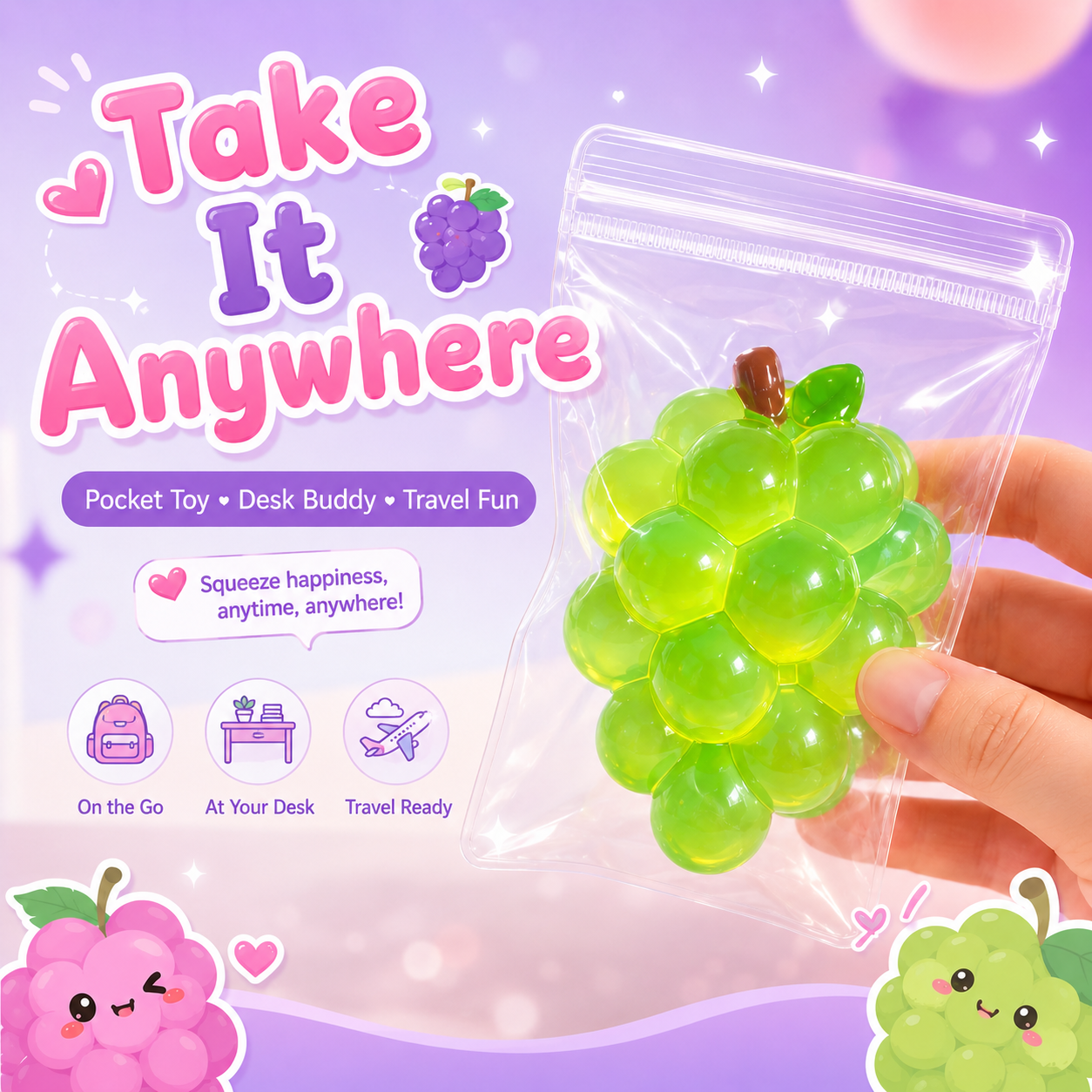 Transparent Jelly Grape Cluster Squishy Squeeze Toy