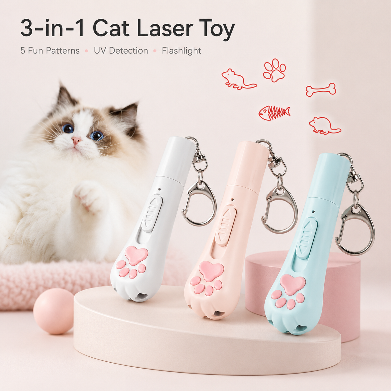 3-in-1 Cat Paw Laser Interactive Toy