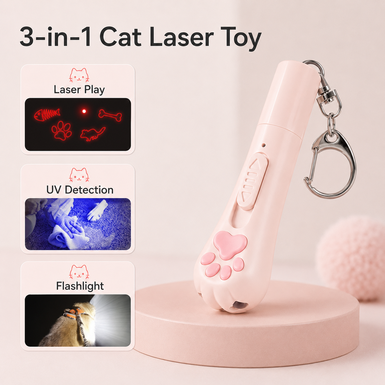 3-in-1 Cat Paw Laser Interactive Toy