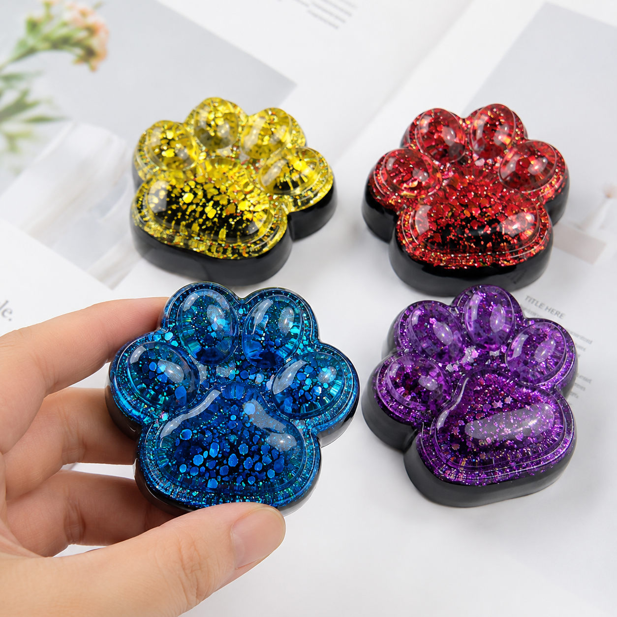 6 Colors Glitter Star Cat Paw Soft Squishy Toy