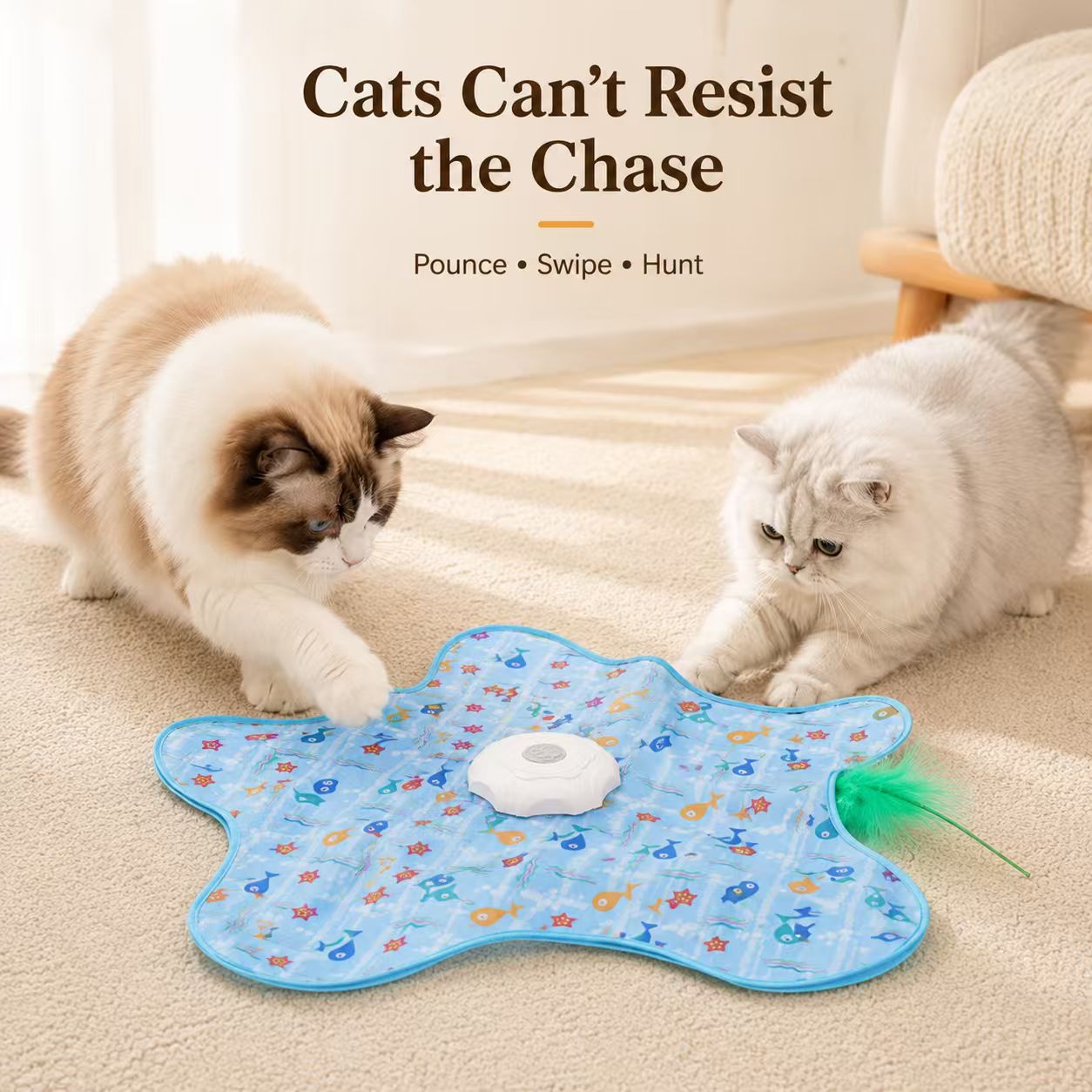 Automatic Starfish Interactive Cat Toy Mat with Feather