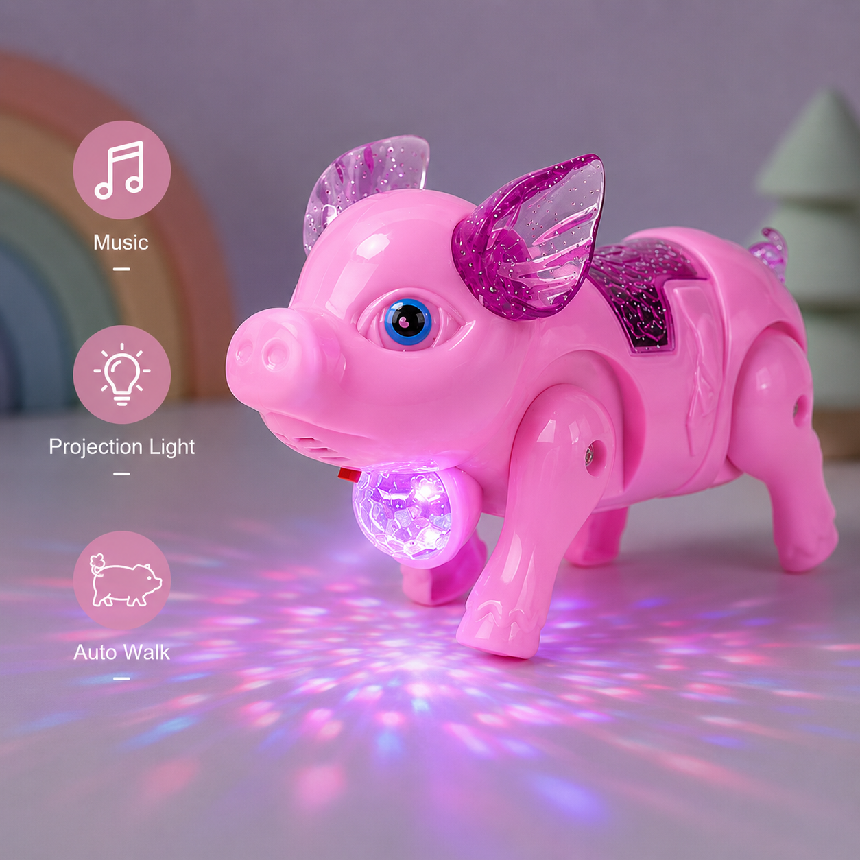 LED Musical Tethered Walking Pig Kids Toy