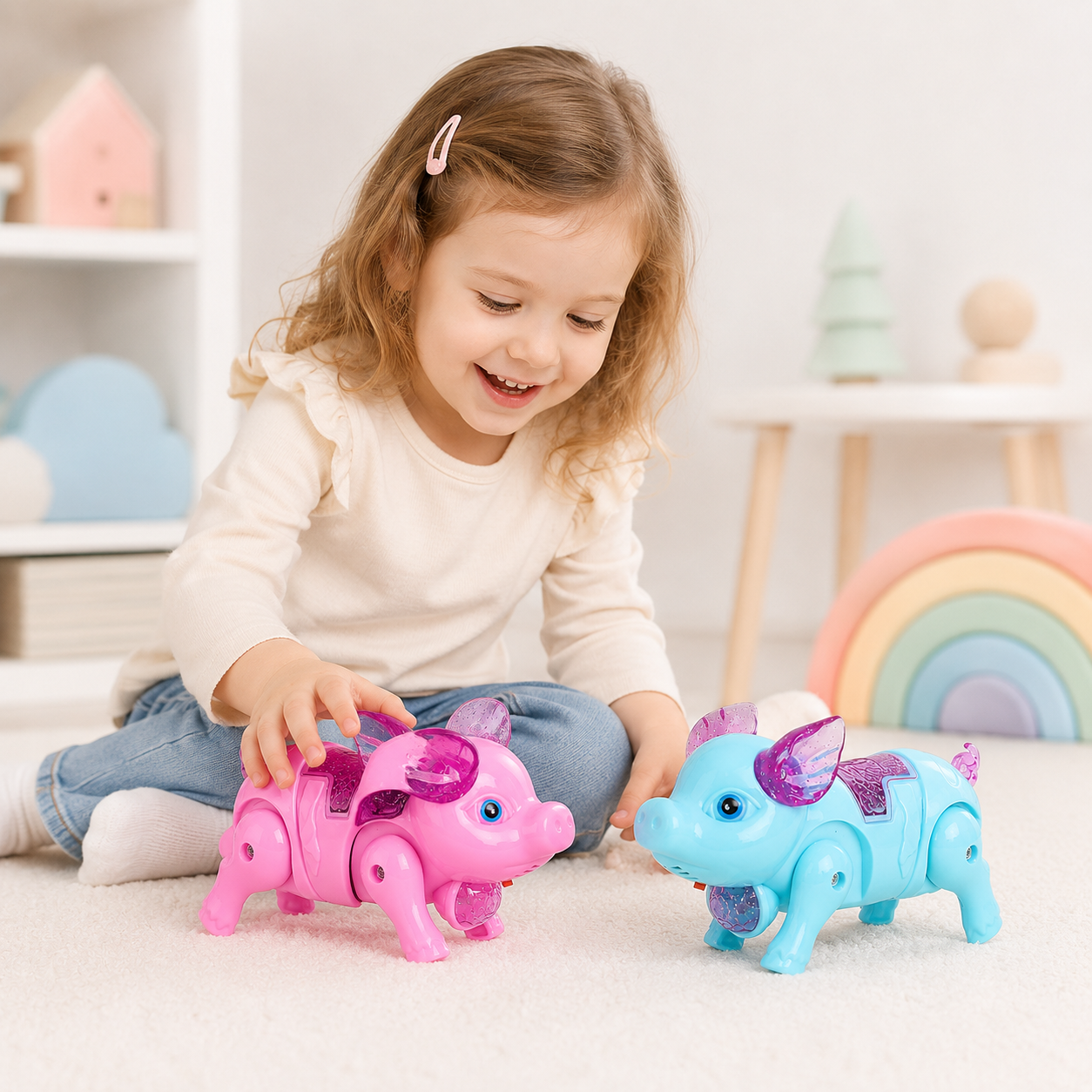 LED Musical Tethered Walking Pig Kids Toy