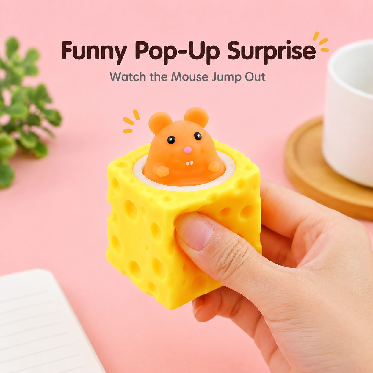 Squishy Cheese Mouse Toy, Pop Up Design for Instant Stress Relief