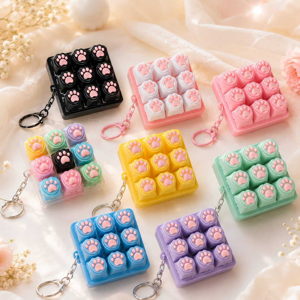 Cat Paw Press Button Fidget Keychain