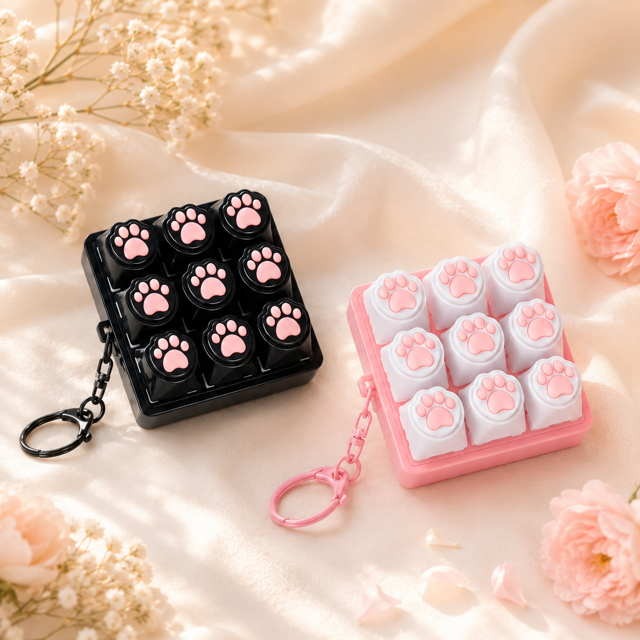 Cat Paw Press Button Fidget Keychain