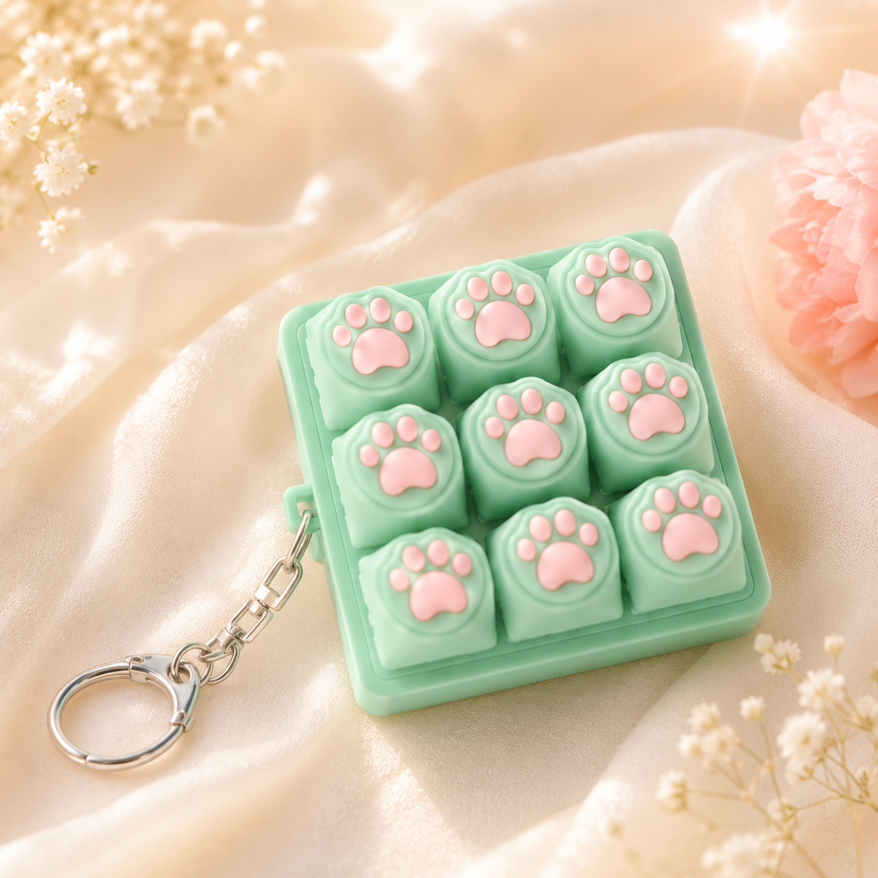 Cat Paw Press Button Fidget Keychain