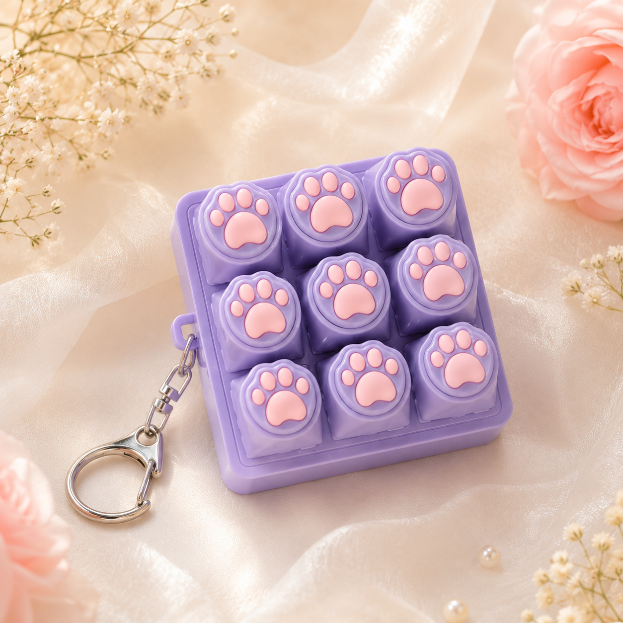 Cat Paw Press Button Fidget Keychain