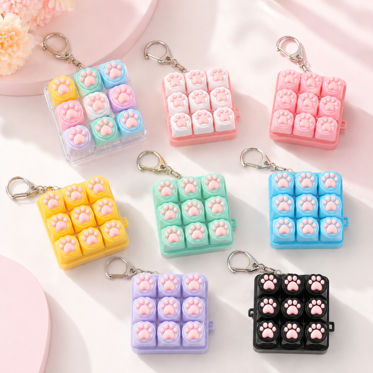 Cat Paw Press Button Fidget Keychain