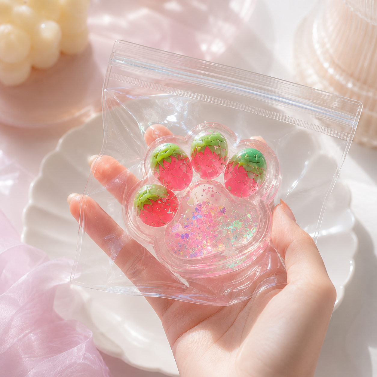 Glitter Peach Squishy Toy