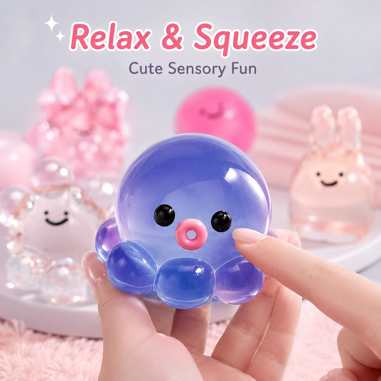 Transparent Jelly Octopus Rabbit Star Squishy Fidget Toy