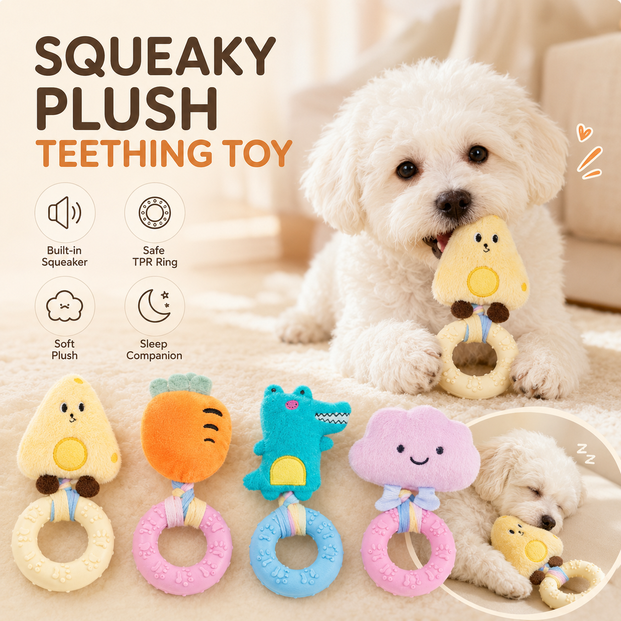 Cartoon Plush Squeaky Durable Chew Toy for Dogs