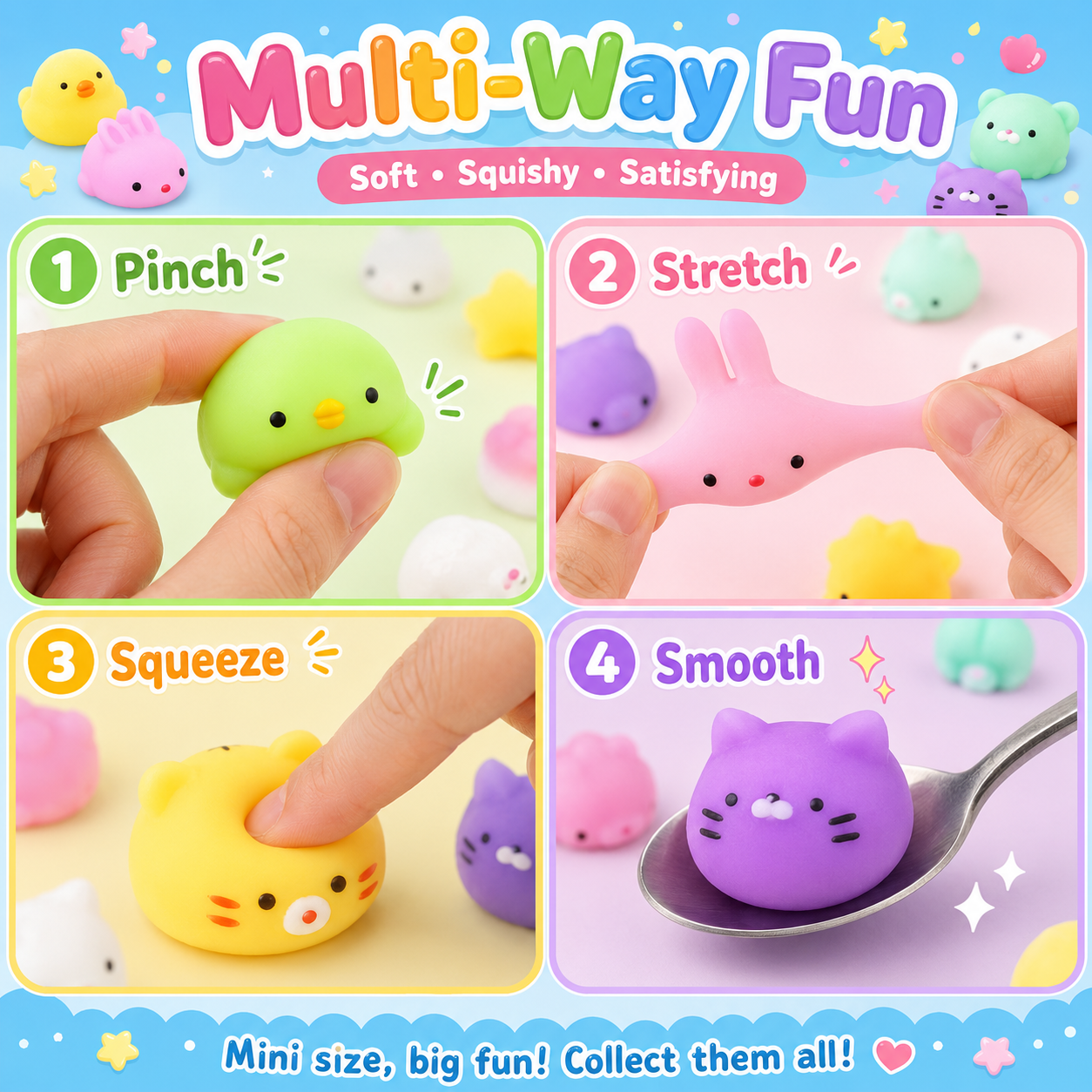 Mixed Styles Mini Kawaii Mochi Squishy Fidget Toy