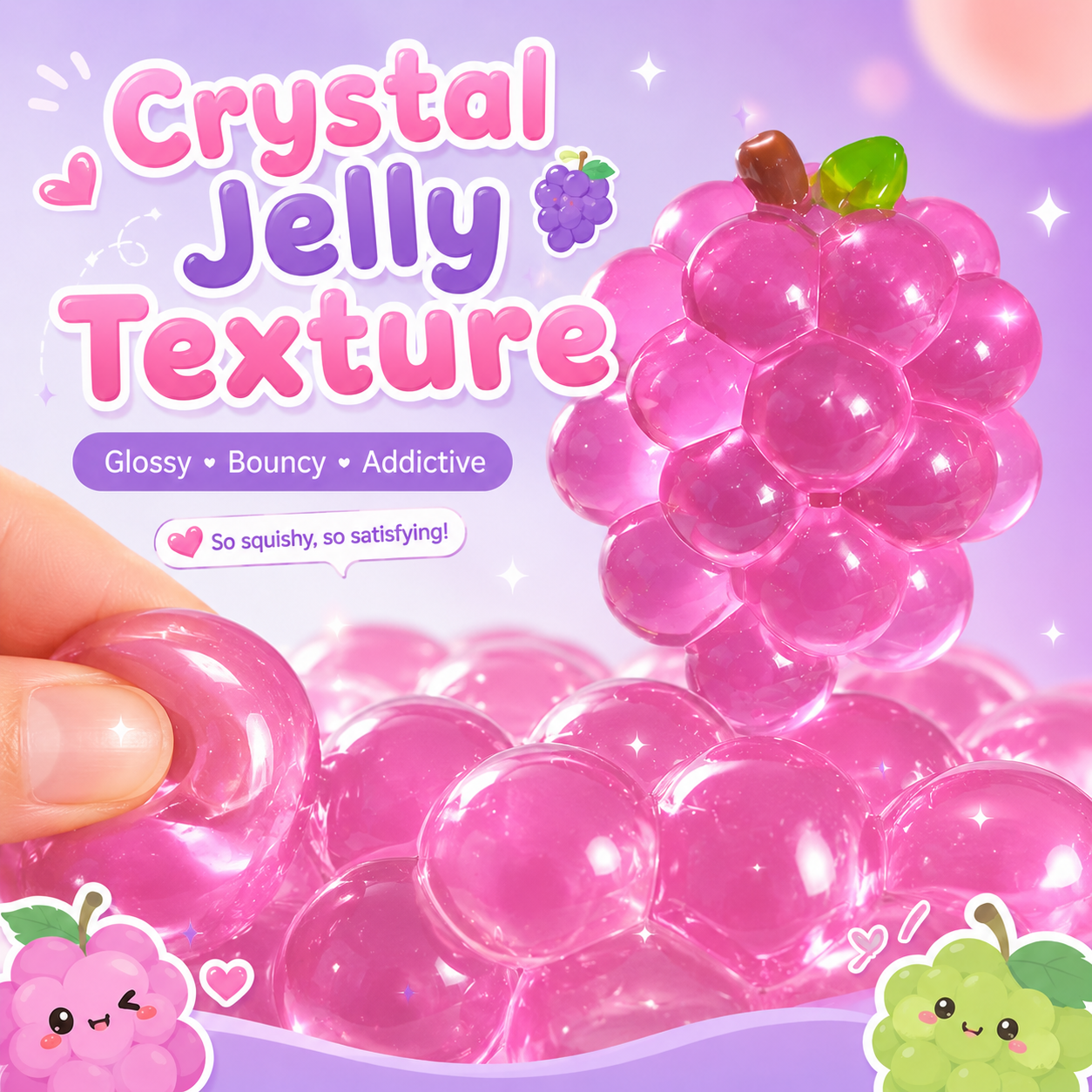 Transparent Jelly Grape Cluster Squishy Squeeze Toy