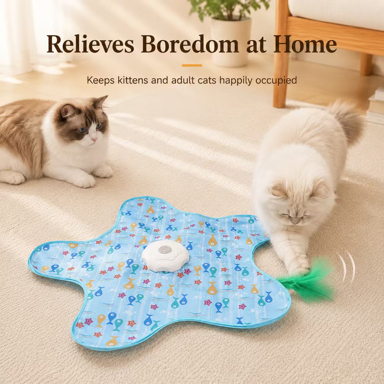 Automatic Starfish Interactive Cat Toy Mat with Feather