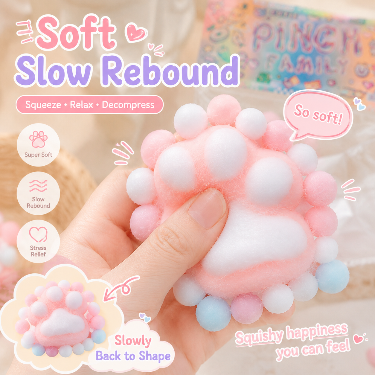 Fluffy Cloud Cat Paw Squishy Toy