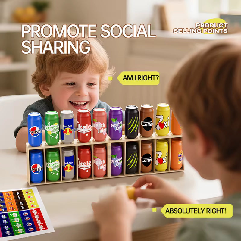 Kids Beverage Can Matching Wooden Game, Interactive Social Educational Sorting Toy
