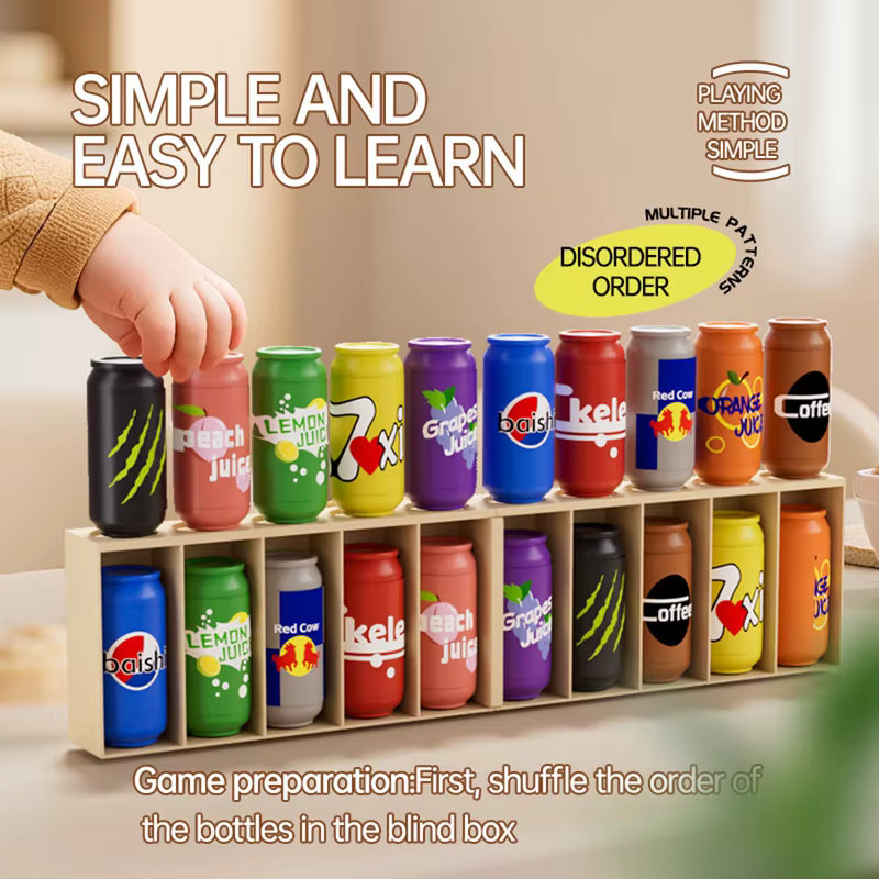 Kids Beverage Can Matching Wooden Game, Interactive Social Educational Sorting Toy